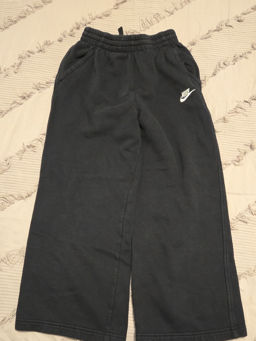 Nike Kids Black Wide-Leg Joggers with White Swoosh